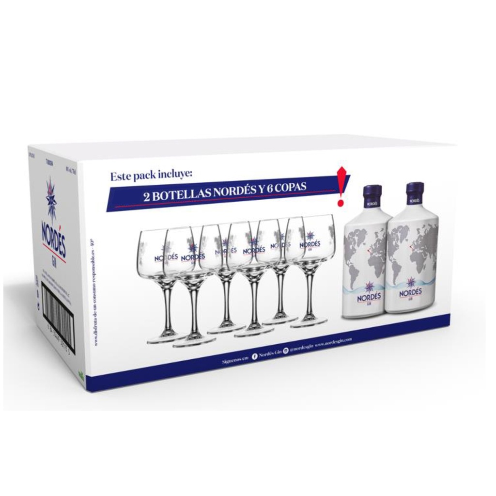 ESTUCHE GIN NORDES 40° X2 + 6 COPAS